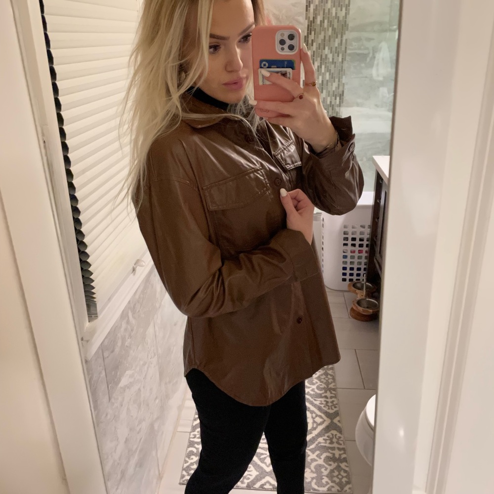 Brown pleather button down jacket